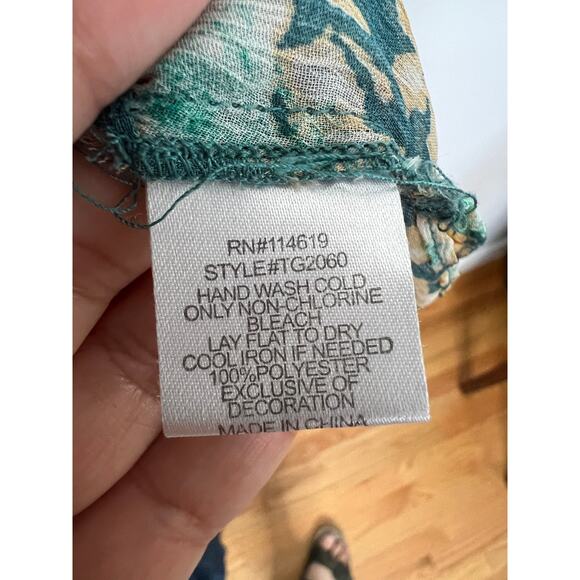 Mushka By Sienna Rose Sheer Top Tie Keyhole Neck Green Elastic Waist Sz L - Picture 4 of 4